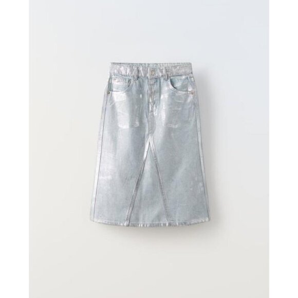 NWOT Zara blue denim silver metallic skirt, Size 13-14 years - Picture 2 of 6